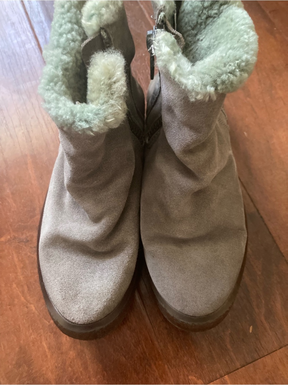Cougar Ankle Boots in Sage Green with Brown Trim